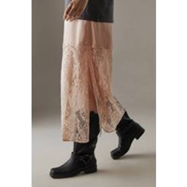 Womens Satin Lace Mix Maxi Skirt - Pink - 14