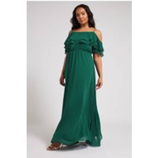 Yours London Curve Forest Green Frill Cold Shoulder Maxi Dress, Women's Curve & Plus Size, Yours London - 30-32