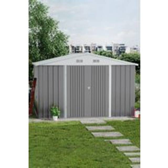 10×10 ft Outdoor Metal Storage Shed with Lockable Door - Grey - One Size