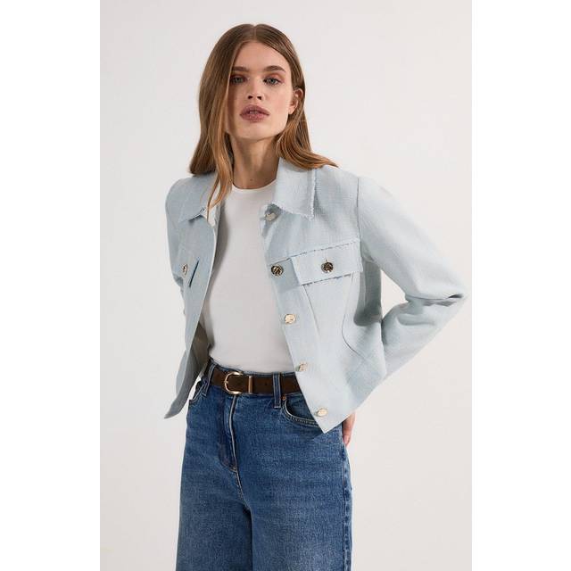 Petite Spring Tweed Tailored Jacket - Pale Blue