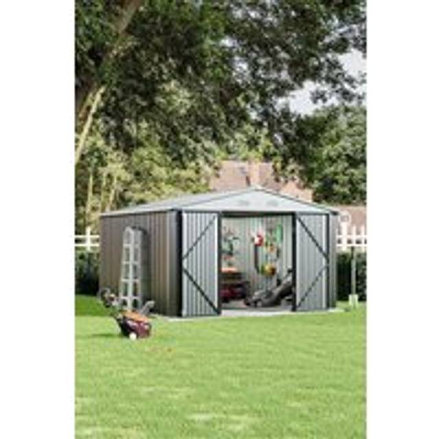 10×12 ft Outdoor Metal Storage Shed with Lockable Door - Grey - One Size