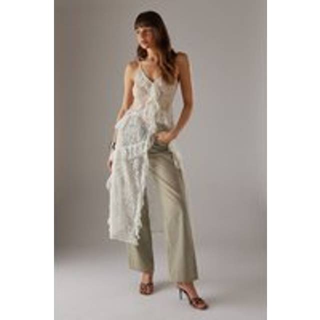 Womens Lace Ruffle Front Maxi Strappy Top - White - 14