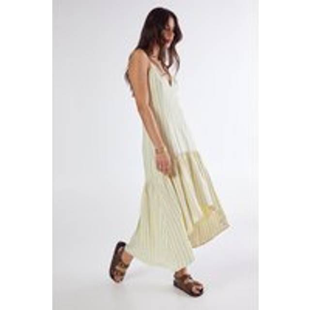 Womens Textured Stripe Dipped Hem Maxi Dress - Yellow - 8