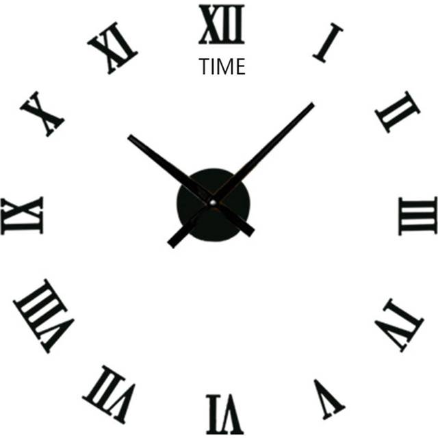 Wall Clock Silent 3D Modern Black Acrylic DIY Self Adhesive Wall Clock for Living Room Home