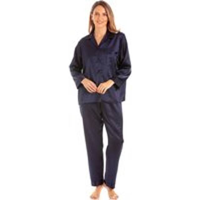 English Made Satin Long Sleeved Pyjama Set - Navy - 22-24