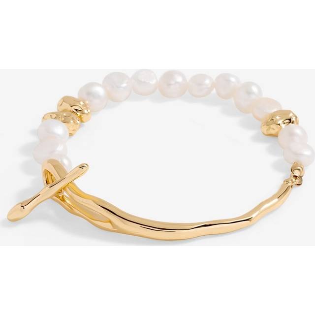 Inicio Inicio Gold Plated Semi Precious Pearl T Bar Bracelet - Gift Pouch