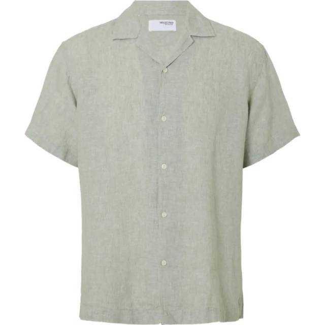Selected Homme – Grön linneskjorta med platt krage-Grön/a