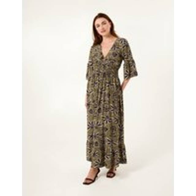 Blue Vanilla Women's Dark Khaki Floral Midi Dress New Look - L/XL