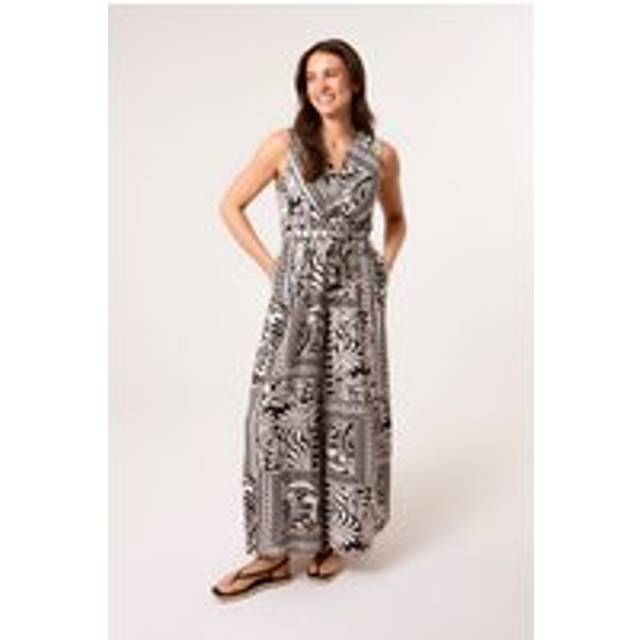 Blue Vanilla Black Sleeveless Leaf Print Jumpsuit - s/m