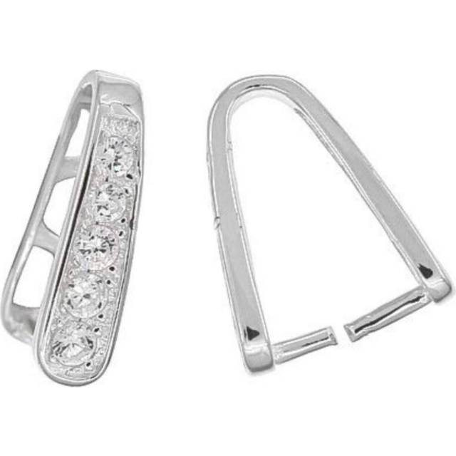 5pcs Adabele Authentic Sterling Silver 12mm Pendant Clasp Pinch Bail 2 Prong Clip Connector 5 Cubic Zirconia Gemstone Tarnish Resistant Rhodium Plated