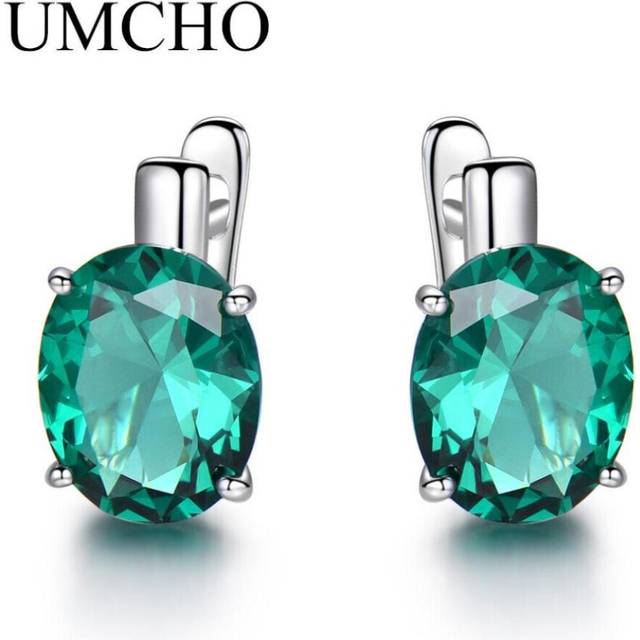 (emerald) Umcho Oval Nano Sky Blue Topaz Gemstone Clip Earring