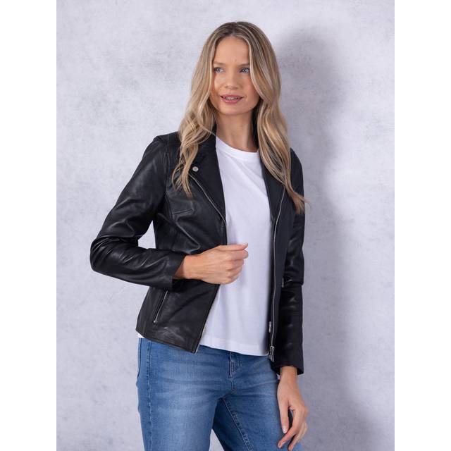 Newland Centre Zip Leather Biker Jacket in Black