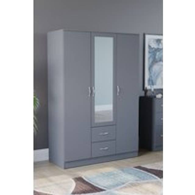 Vida Designs Riano 3 Door 2 Drawer Mirrored Wardrobe Storage Organizer - Green - One Size