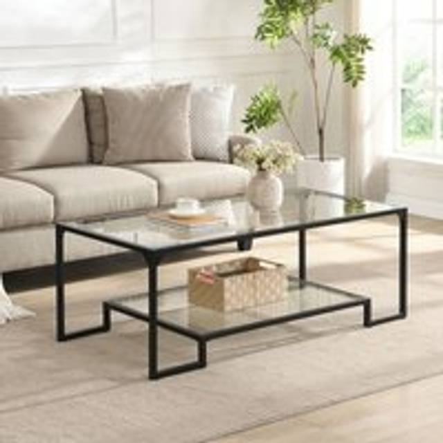 Vertex Rectangular Coffee Table with Shelf - Clear - One Size