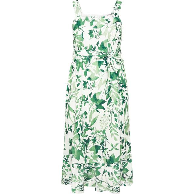 Yours London Curve White Botanical Leaf Print Linen Look Dress, Women's Curve & Plus Size, Yours London - 22