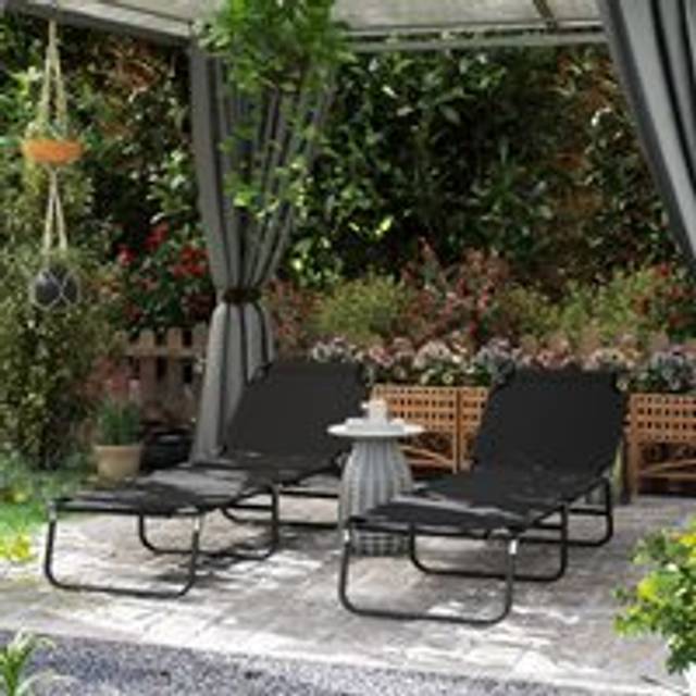 Outsunny Set of 2 Black 5 Level Adjustable Folding Sun Lounger - 28 x 56 x 190cm