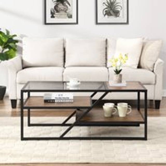 Caldera Round Marble Effect Ceramic Coffee Table - Clear - One Size