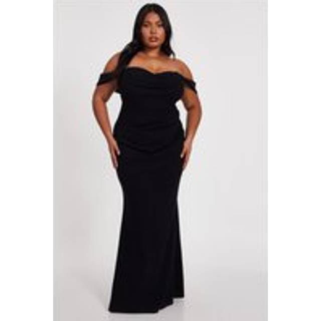 Black Curve Chiffon Bardot Maxi Dress - 20