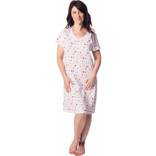 Polka Dot Print Cotton Summer Nightshirt - White - 14-16