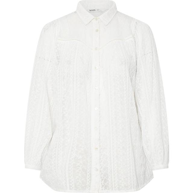 Yours Curve White Embroidered Shirt, Women's Curve & Plus Size, Yours - 26-28