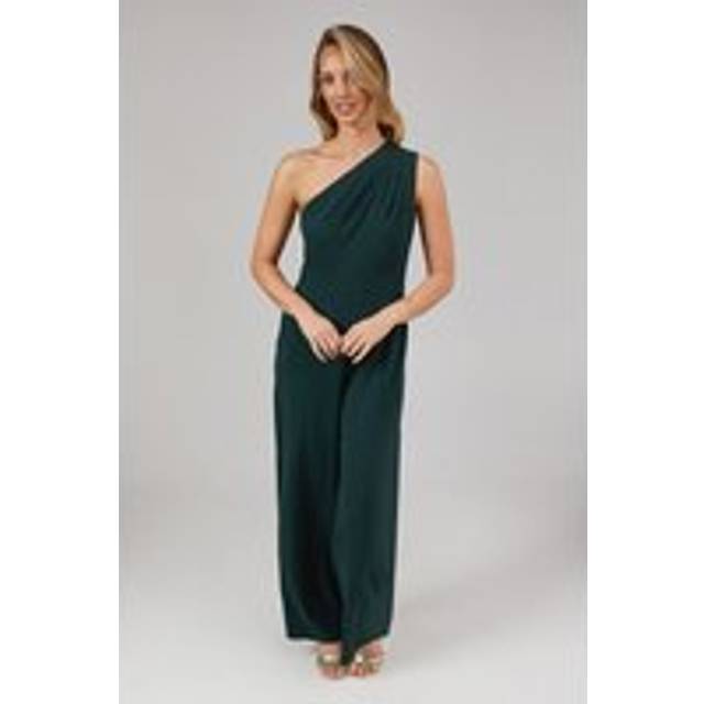 Debut London by Coast Ruched One Shoulder Scuba Crepe Bridesmaids Jumpsuit - Emerald - 10