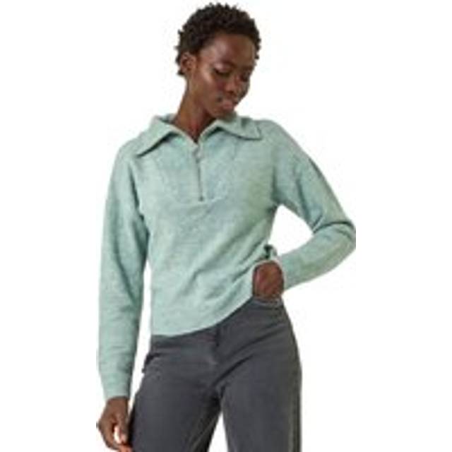Collar Zip Neck Knit Jumper - Steel Blue - M