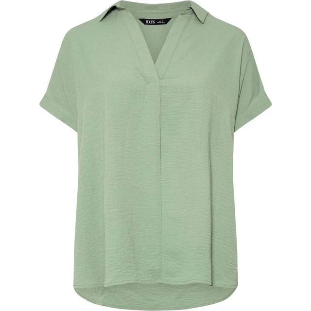 Yours Curve Sage Green Collared Pleat Front Blouse, Women's Curve & Plus Size, Yours - 26-28