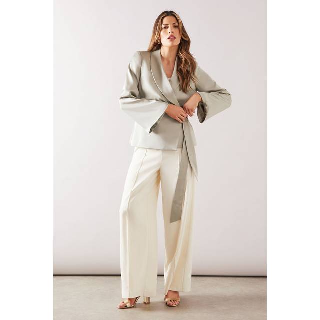 Womens Fluid Satin Wrap Tie Jacket - Sage - 12