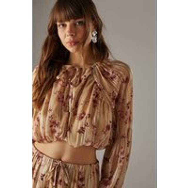 Womens Shadow Stripe Cropped Bubble Hem Boho Blouse - floral - Floral - 14