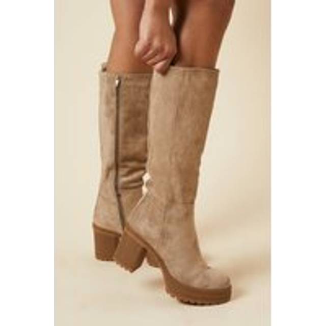 Womens Kali Faux Suede Platform Knee Boot - Taupe - 3