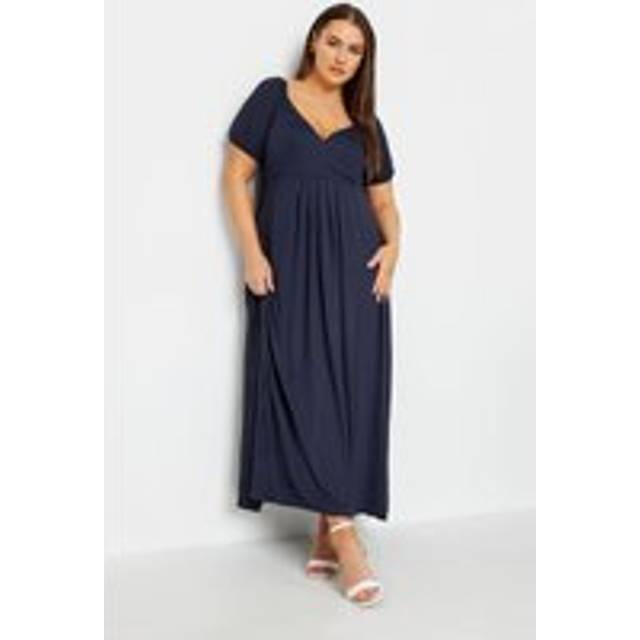 Yours Curve Navy Blue Vneck Midi Dress, Women's Curve & Plus Size, Yours - 22-24