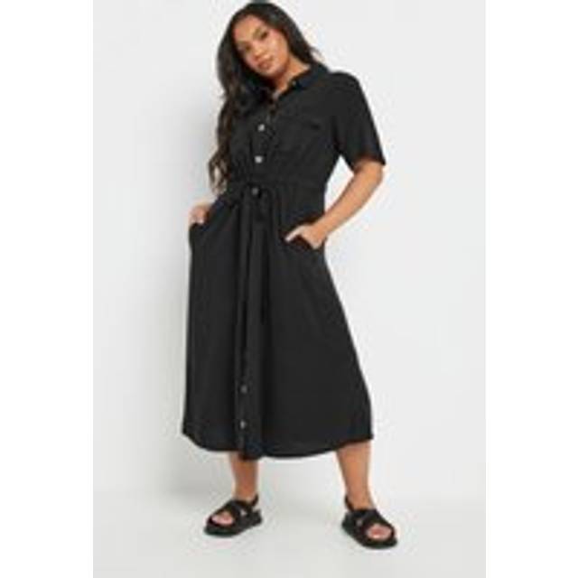 YOURS Curve Black Tie Waist Chambray Shirt Dress - 26-28