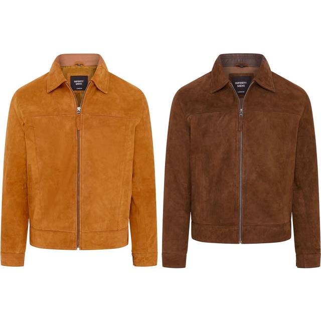 Mens brown retro brown 100% goat suede leather harington biker jacket