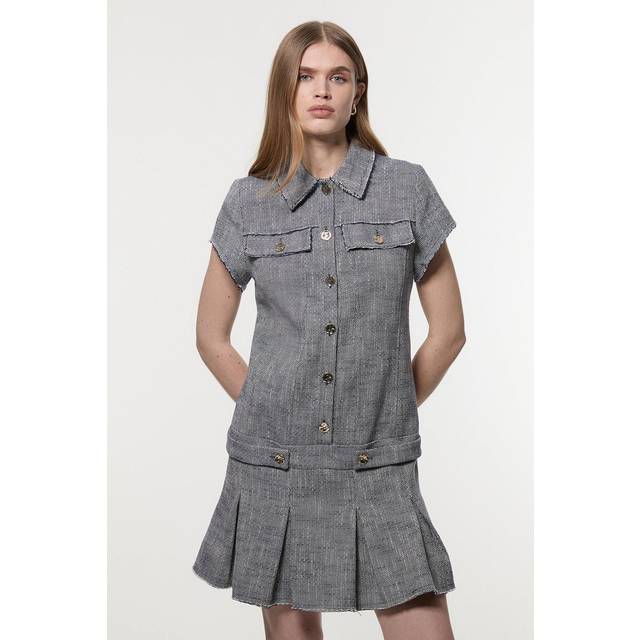 Petite Spring Tweed Tailored Mini Dress - Navy - 8