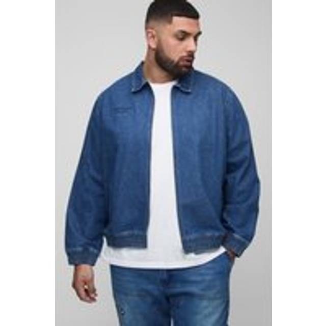 Plus Embroidered Denim Bomber Jacket - Blue - XXL