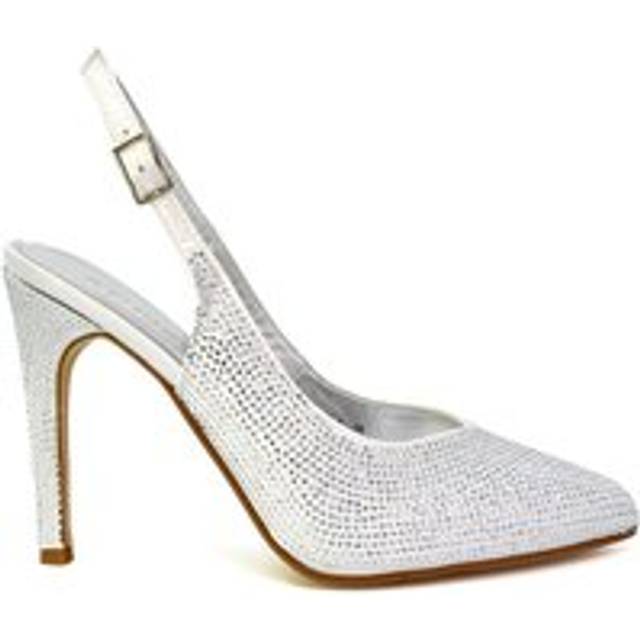 'Divine' Diamante Pointed Toe Slingback Bridal High Heel Stilettos - White - 4