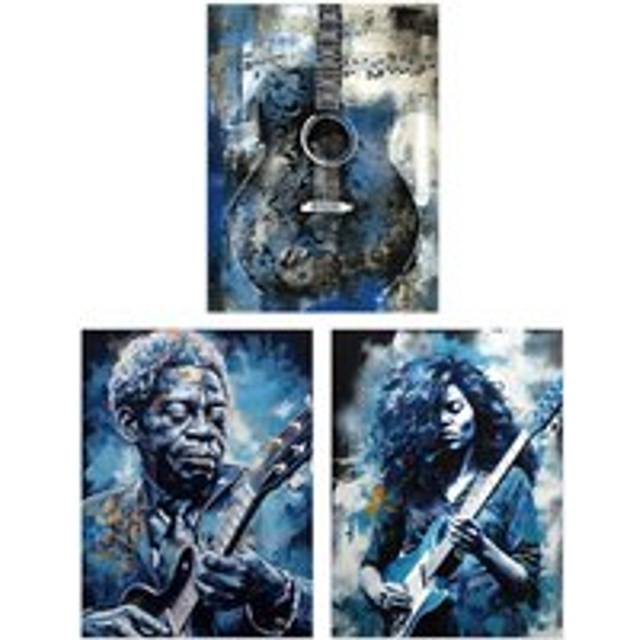 Wall Art Print Set of 3 s Blues Guitar Aesthetic Music Detroit 3 Pack Poster s - W12 inch x H16 inch