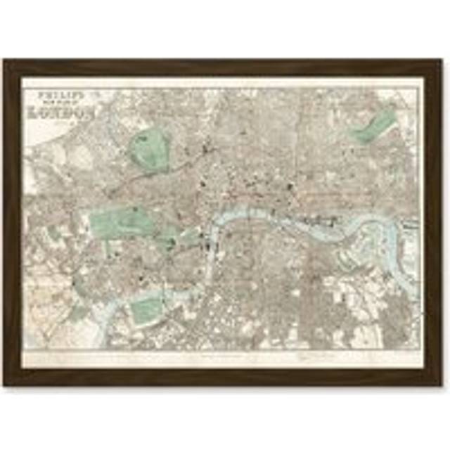 Map Philip 1881 London City England New Plan Chart Artwork Framed Wall Art Print A4 - Brown - One Size