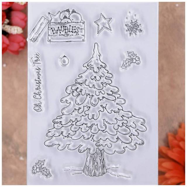 KWELLAM Merry Christmas Tree Snowflake Star Ball Clear Stamps for Card
