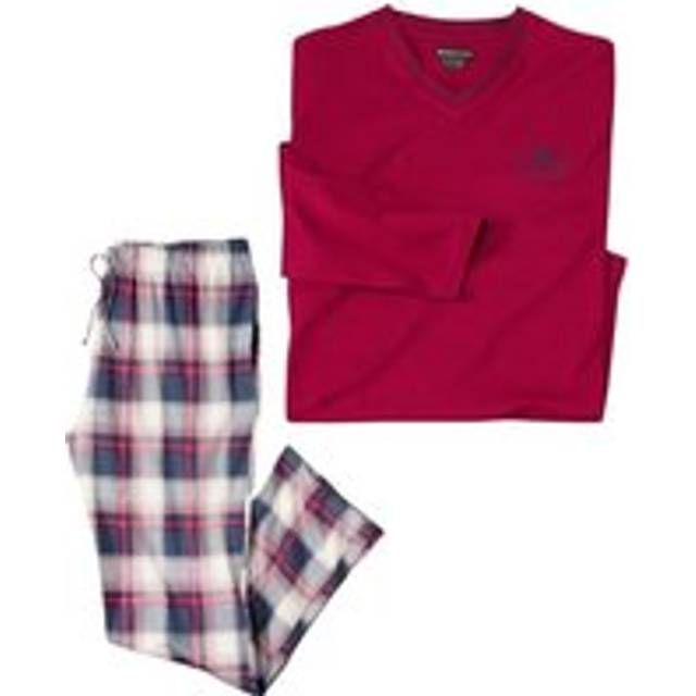 Checked Cotton Long Pyjama Set - Burgundy - XXXL