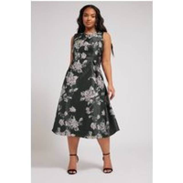 Yours London Curve Black Floral Premium Satin Metallic Jacquard Midaxi Dress, Women's Curve & Plus Size, Yours London - 20