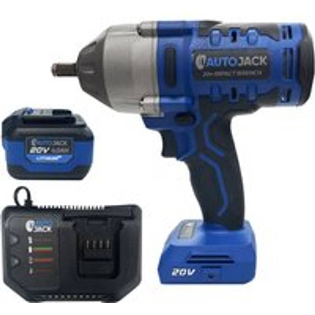 "Autojack Cordless Impact Wrench 1000Nm High Torque 1/2"" Heavy Duty 20V Brushless Motor 6Ah Lithium Battery Fast Charging Gun for Removing Car & Van Wh"