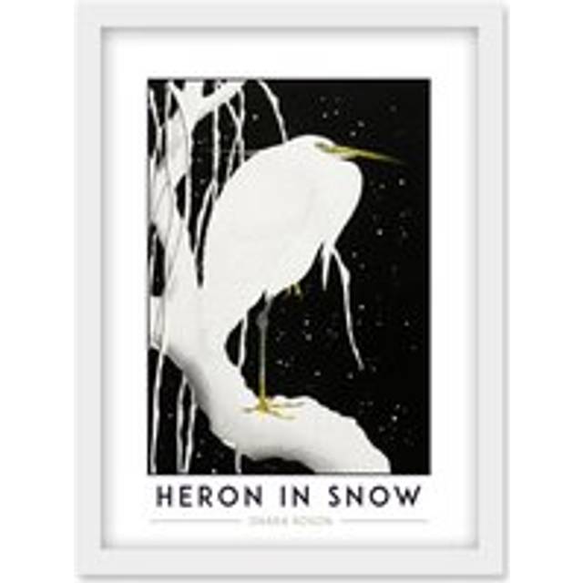 Ohara Koson Heron In Snow Painting Artwork Framed Wall Art Print A4 - White - One Size