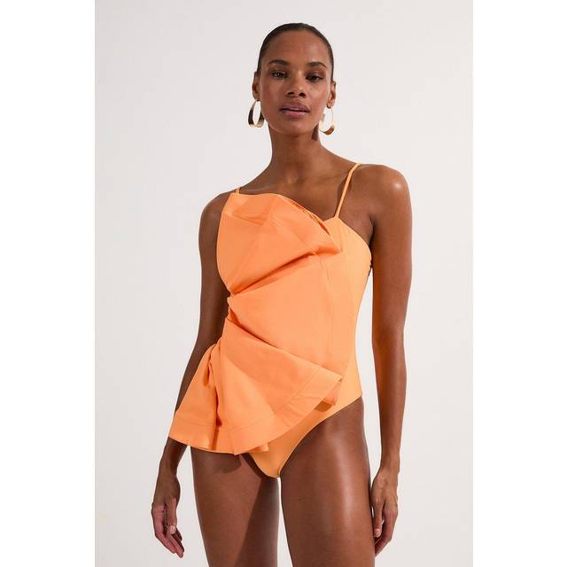 Drama Ruffle Strappy High Leg Swimsuit - Mango