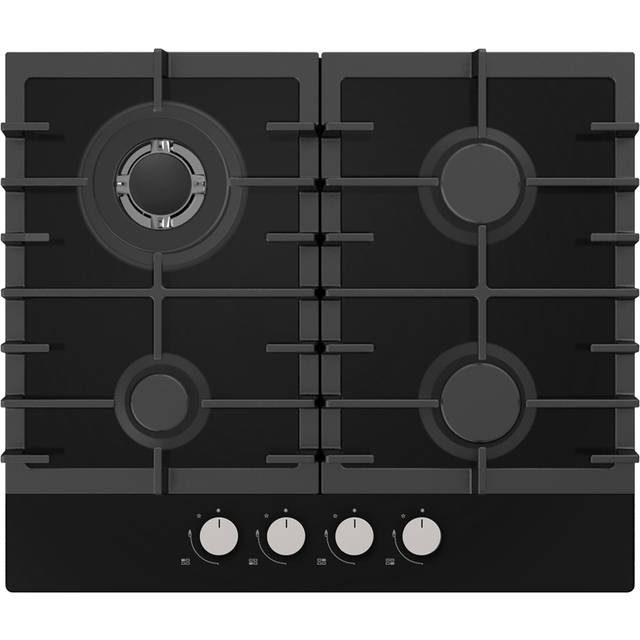 4 Zone Gas Glass Hob, Front Dial Control, Automatic Ignition, 60 cm - Black - One Size