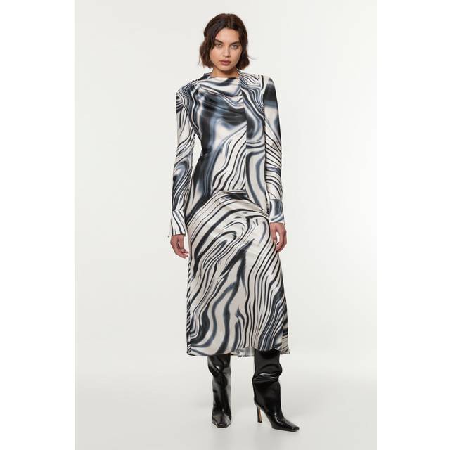 Graduated Stripe Viscose Satin Bias Midi Dress - Mono