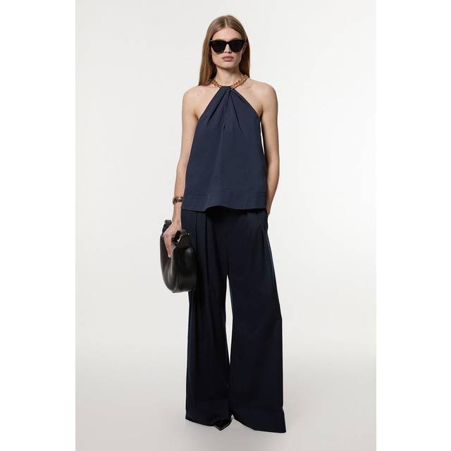 Tall Cotton Poplin Chain Halter Next Woven Shirt - Navy