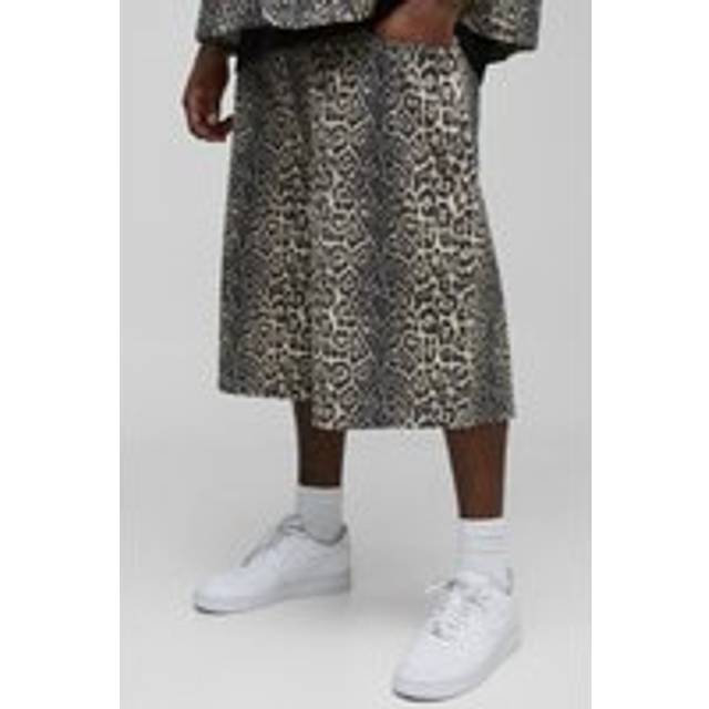 Plus Washed Leopard Longline Jorts - Brown - 38