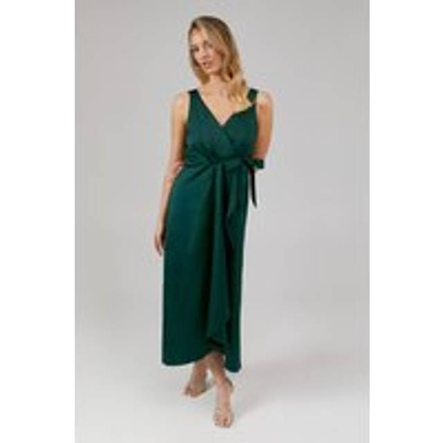 Wrap Top Satin Bridesmaids Midaxi Dress - Emerald - 10