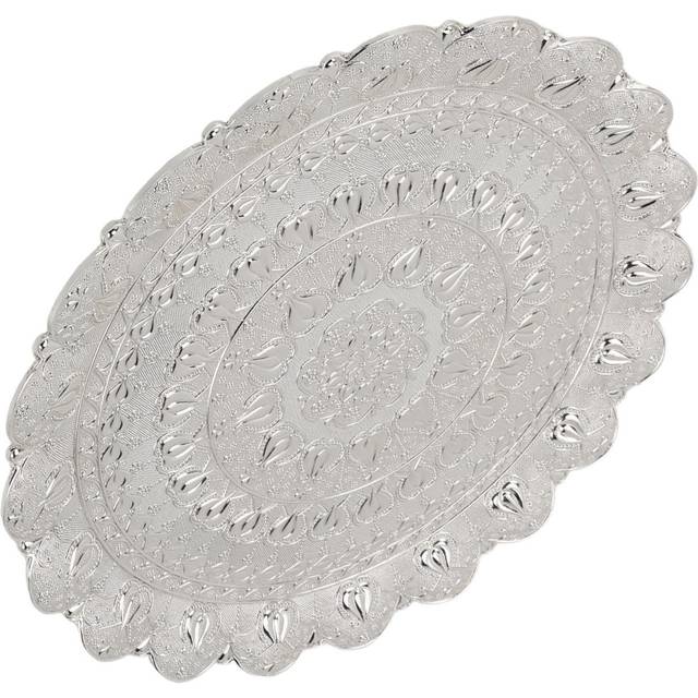 Turkish Tea Coffee Serving Tray Vintage Style Embossed Pattern Round Coffee Plate for Bar Outdoor silver